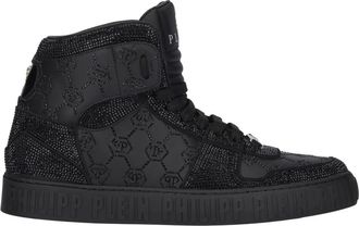 Philipp Plein Carson Monogram Strass High Top Sneakers - unisex - Sneakers - Zwart - 46 EU - Leer - Schoenen