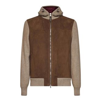 Brunello Cucinelli Suede Hooded Bomber Jacket - Heren - Leren en Su&egrave;de Jassen - Bruin - L - Wol - Jassen