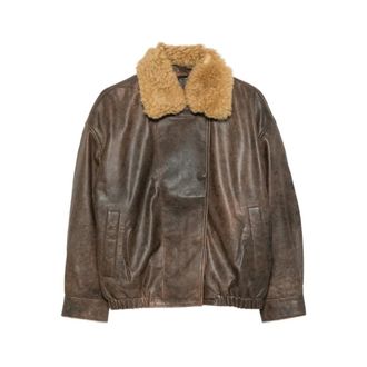 R13 Leren Vliegeniersjack Met Shearling Kraag - Dames - Leren en Su&egrave;de Jassen - Bruin - S - Leer - Jassen