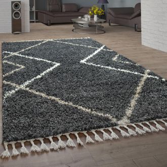 Paco Home Paco Home - Alfombra Desgre&ntilde;ada Sala De Estar Alta Pila De Diamantes Patr&oacute;n Skandi Dise&ntilde;o Vers. Colores Y Tama&ntilde;os 160x220 Cm, Antracita