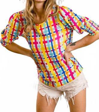 Bibi Colored Plaid Top In Yellow Multi