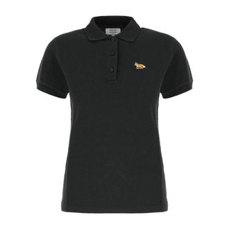 Maison Kitsun&eacute; Polo Shirts, female, Black, Size: XS Baby Fox Cotton Polo