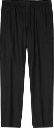 Nn.07 Zwarte Broek met Elastische Tailleband - Heren - Straight fit broeken - Zwart - W34 - Wol - Broeken