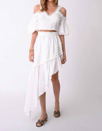 DO+BE Collection Asymmetrical Midi Skirt In White