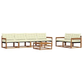 vidaXL Conjunto De Sof&aacute;s De Exterior Con Coj&iacute;n 7 Pcs Natural Y Crema Vidaxl