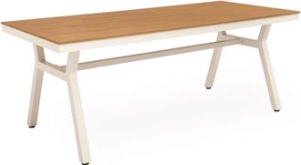 Koketto Home Mesa de exterior tapa polimadera natural y patas aluminio blanco