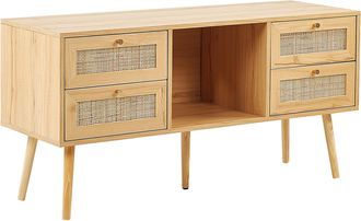 Beliani Beliani - Mueble Tv De Rat&aacute;n Madera Clara Dorado 120 X 40 Cm 4 Cajones Boho Perote