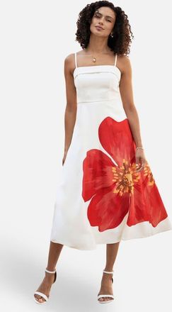 Yumi Oversize Poppy Placement Midi Sun Dress in White at Nordstrom, Size 10