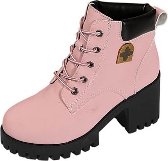 Generic Womens Combat Boots Winter Ankle Waterproof Fur Lined Leather Walking Boots Lace Up Zipper Chunky Heeled Combat Boot Non Slip Mid Calf Hiking Boot(Pin