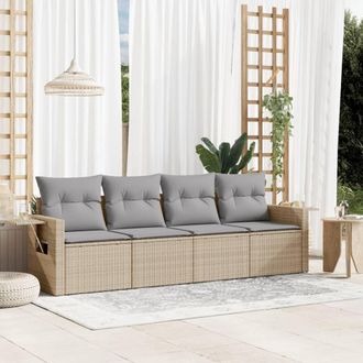 vidaXL Juego De Sof&aacute;s Jard&iacute;n Con Cojines 4 Pzas Rat&aacute;n Sint&eacute;tico Beige Vidaxl