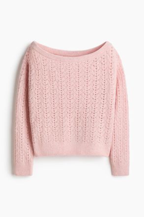 H&M Off-Shoulder-Pullover aus Pointellestrick - Pink