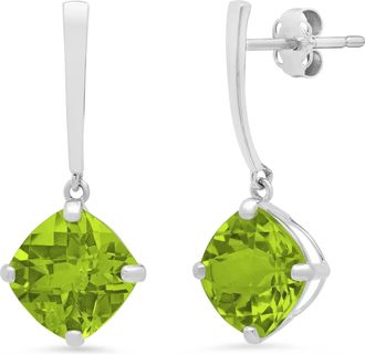 MAX + STONE 14k White or Yellow Gold 8mm Solitaire Cushion Cut Gemstone Drop Dangle Earrings