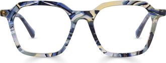Eyebobs Four Square 51mm Square Reading Glasses in Blue Pattern Layer at Nordstrom, Size +2.25