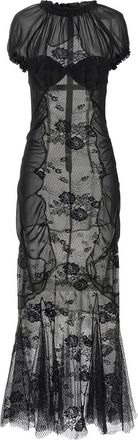 The Attico Black Mock Collar Lace Maxi Dress