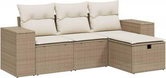 vidaXL Juego De Sof&aacute;s Jard&iacute;n Con Cojines 4 Pzas Rat&aacute;n Sint&eacute;tico Beige Vidaxl