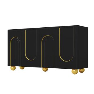 Urban Meuble Aparador negro 4 puertas patr&oacute;n texturado acentos dorados 140x40x74cm