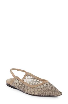 Brunello Cucinelli Caged Monili Pointed Toe Slingback Flat in Silver at Nordstrom, Size 38