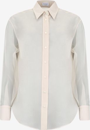 Brunello Cucinelli Crispy-Seidengeorgette-Hemd mit Monili