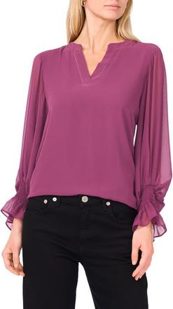 Vince Camuto Ruffle Cuff Split Neck Top in Sweet Plum at Nordstrom, Size Xx-Small