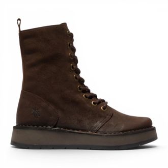FLY London Dames Combat Brown Su&egrave;de Leren Veterlaarzen - RAMI043