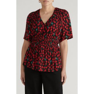Universal Standard Liquid Jersey Peplum Top in Very Cherry Print at Nordstrom, Size Xxx-Large