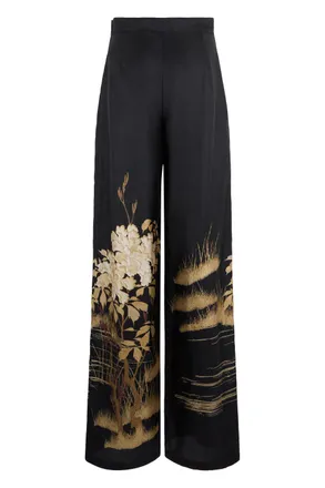 Max Mara Womens Wide-Leg Silk Trousers Black