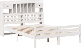 vidaXL Cama con estantería sin colchón madera maciza blanca 140x200 cm Vidaxl