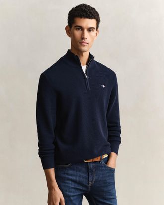 GANT Mens Half Zip in Navy Cotton - Size X-Large