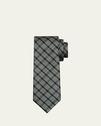 Ermenegildo Zegna Mens Woven Plaid Cashmere Jacquard Tie