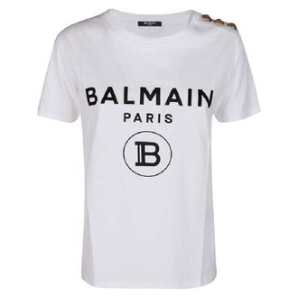 Balmain Flock Logo Button Embellished T Shirt