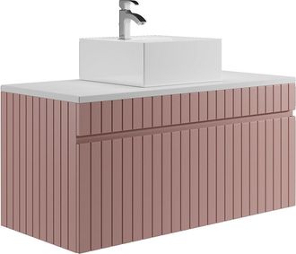 Vente-Unique Mueble de baño suspendido rosa con lavabo sobre encimera - 100 cm - SATARA