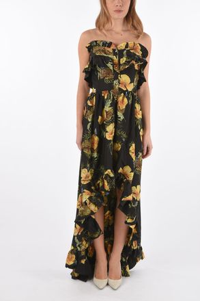 Philipp Plein COUTURE Silk Asymmetric Maxi Dress APPEAL floral print strapless Philipp Plein