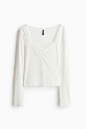 H&M Geripptes Shirt mit Spitze - White