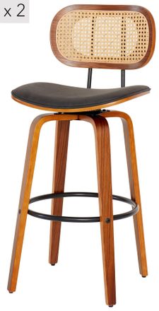 Nordlys Set 2 taburetes de bar en madera y ratan en negro