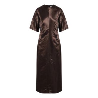 Loulou Studio Linnen Zijden Jurken - Dames - Maxi kleedjes - Bruin - S - Linnen - Kleedjes