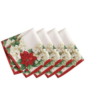 Elrene Set Of 4 Red & White Poinsettias Napkins