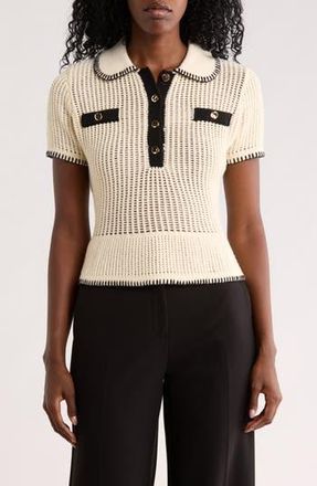 Adrianna Papell Open Stitch Polo Sweater in Cream/Black at Nordstrom Rack, Size X-Small