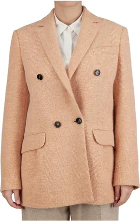 Kiton Jassen, Dames, Oranje, S, Wol, Dubbelrijige Blazer