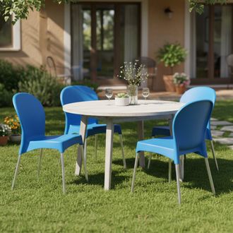 Dmora Sillas De Exterior Eclectic, 4 Unidades, Apilables, Hecho En Italia, Peso M&aacute;x. 120 Kg, Azul