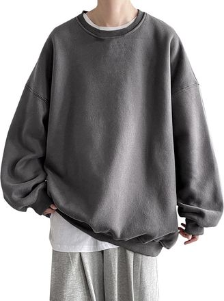 Generic Sweatshirts For Men UK - Solid Oversized Sweatshirt Loose Fit Crewneck Pullover Sweaters Heavyweight Fleece Pullovers Classic Stretch Hoodless Sweatsh