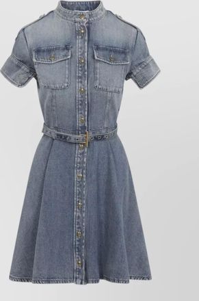 Alexander McQueen denim mini dress flared skirt belt