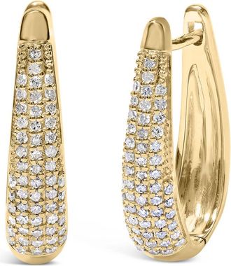 House of Brilliance 14K Yellow Gold Plated.925 Sterling Silver 3/8 Cttw Pave Set Diamond Hoop Earrings