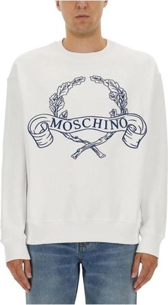 Moschino Laurel Crown Logo Geborduurd Sweatshirt met Ronde Hals - Heren - Sweatshirts - Wit - XL - Katoen - Hoodies & sweatvesten