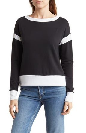 Go Couture Spring Varsity Long Sleeve Tee in Black-Ivory at Nordstrom Rack, Size X-Large