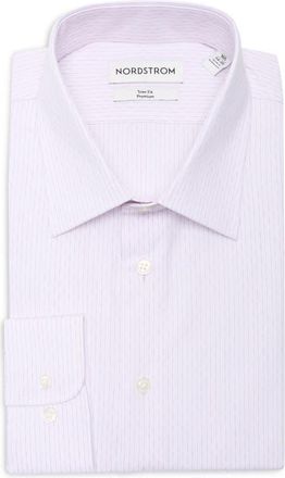 Nordstrom Trim Fit Pinstripe Premium Cotton Dobby Dress Shirt in Pink Isidoro Stripe at Nordstrom, Size 15.5 - 36