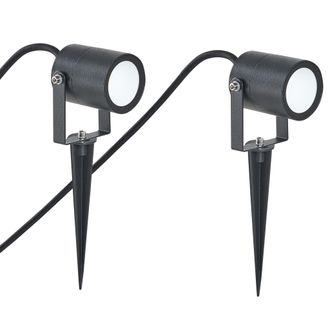 Beliani Conjunto De 2 Focos Con Piqueta Led Para Exterior Modernos Con Fijaci&oacute;n Al Suelo De Aluminio Para Jard&iacute;n Negro Ewes