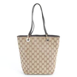 Gucci Gg Canvas Brown Gg Canvas Leather Handbag Shoulder Bag Tote Bag (Pre-Owned)