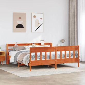 vidaXL Vidaxl - Cama Sin Colch&oacute;n Madera Maciza De Pino Marr&oacute;n Cera 200x200 Cm