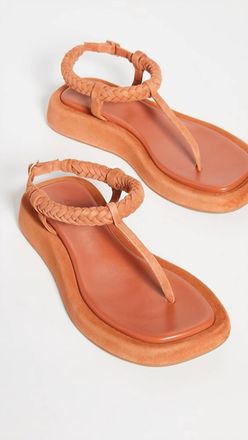 Gia Borghini Flat Braided Strap Sandals In Burnt Orange