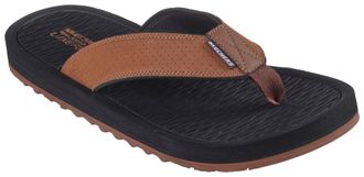 Skechers Zehentrenner SKECHERS TANTRIC-COPANO, Herren, Gr. 47,5, braun, Lederimitat, Schuhe Zehentrenner, Sommerschuh, Schlappen, Poolslides, Badeschuh, mit Lu